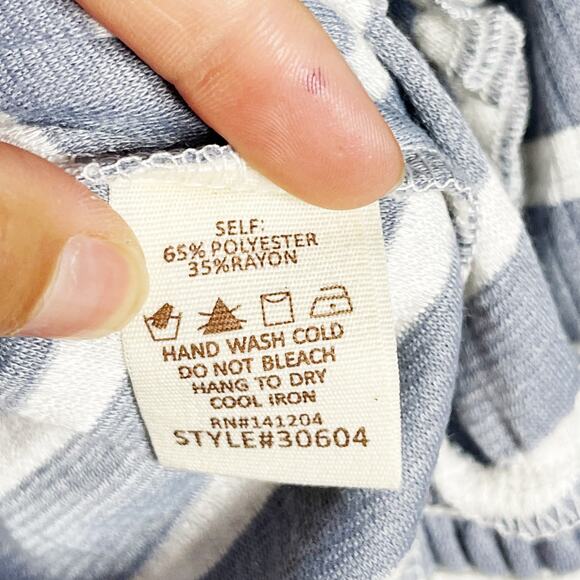 Hem & Thread Small S Blue White Striped Long Sleeve Cinch Hem Long Bell Sleeves - Picture 8 of 9